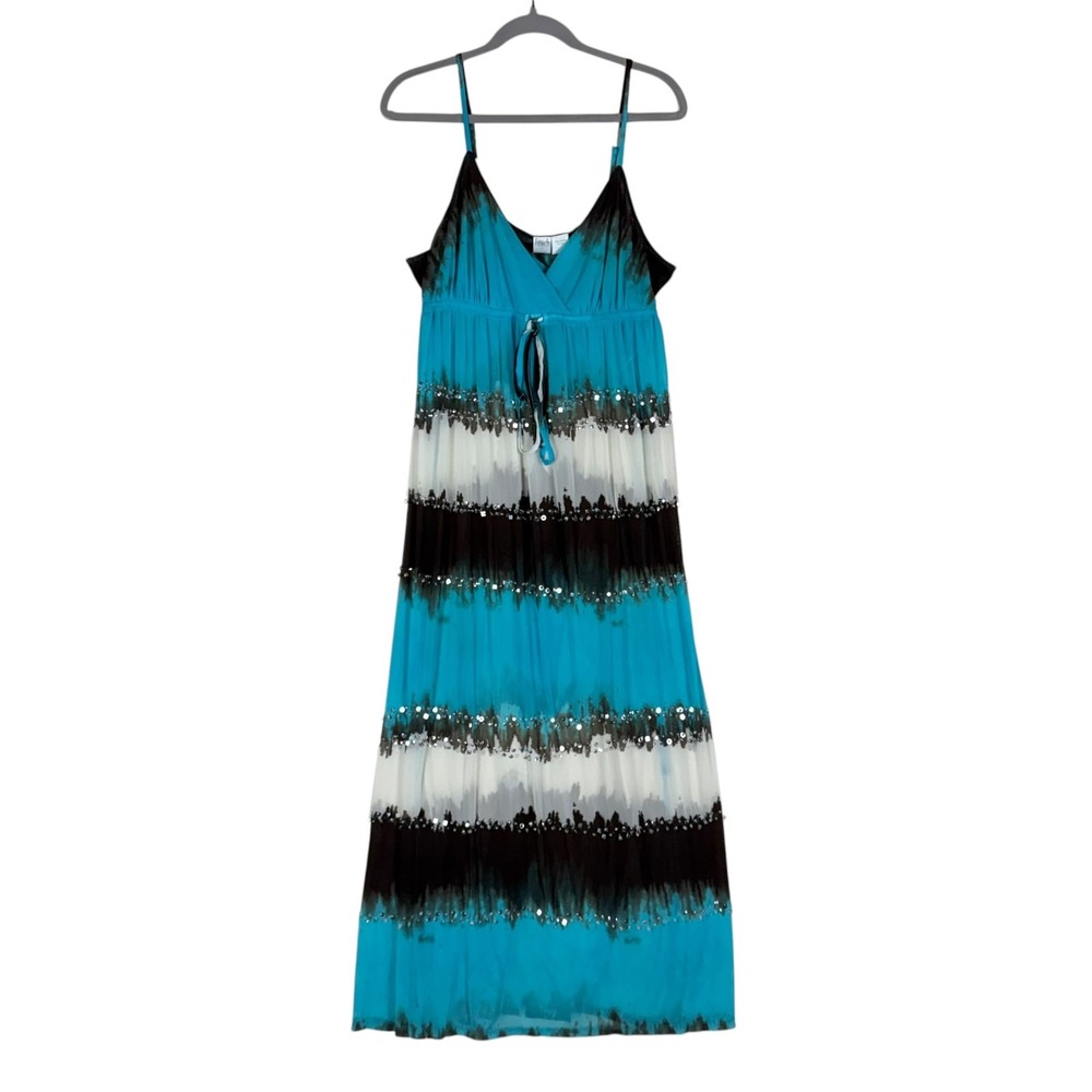 INC International Concepts Cover Up Dress Womens XL Blue Tie Dye Sequin Beach